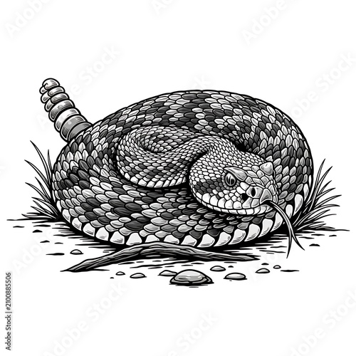 Close up detailed illustration of a hedgehog curled up.