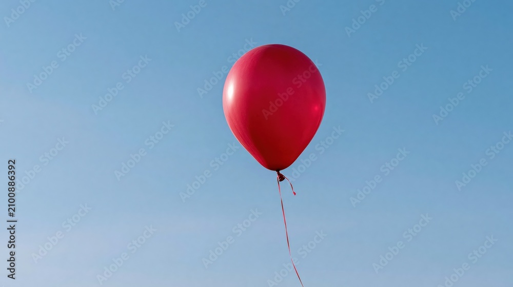 Obraz premium Single Vibrant Red Balloon Floating Freely Against a Clear Blue Sky with Attached String