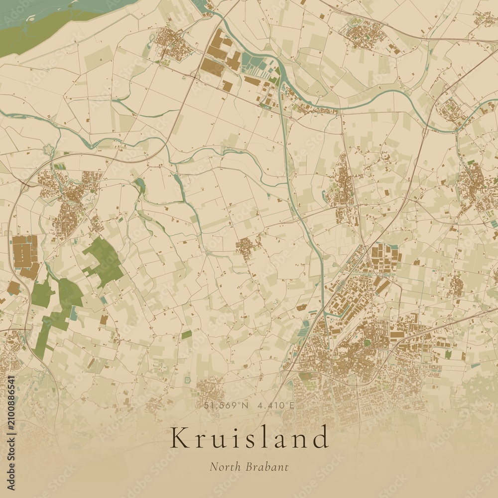 Naklejka premium Sand Tone Map of Kruisland, Netherlands | Warm Neutral Wall Art