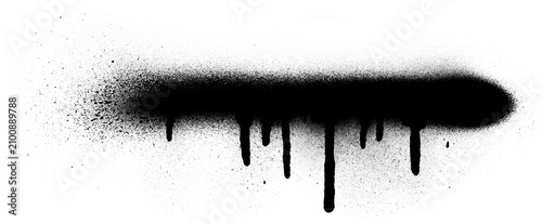 Obraz na plátně Horizontal black spray paint line with ink drips isolated on transparent background