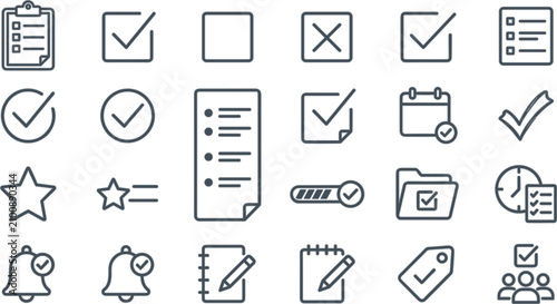 Bild auf Leinwand Checklist vector icon set featuring task management to-do lists checkmarks calen