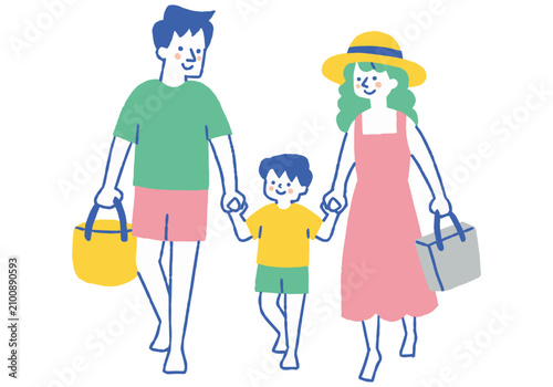 A Parent and Child Walking Together Along the Beach_Color