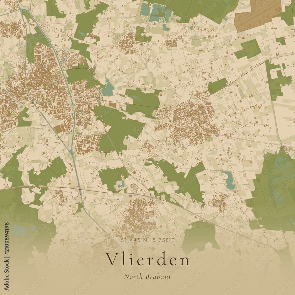 Naklejka premium Sand Tone Map of Vlierden, Netherlands | Warm Neutral Wall Art