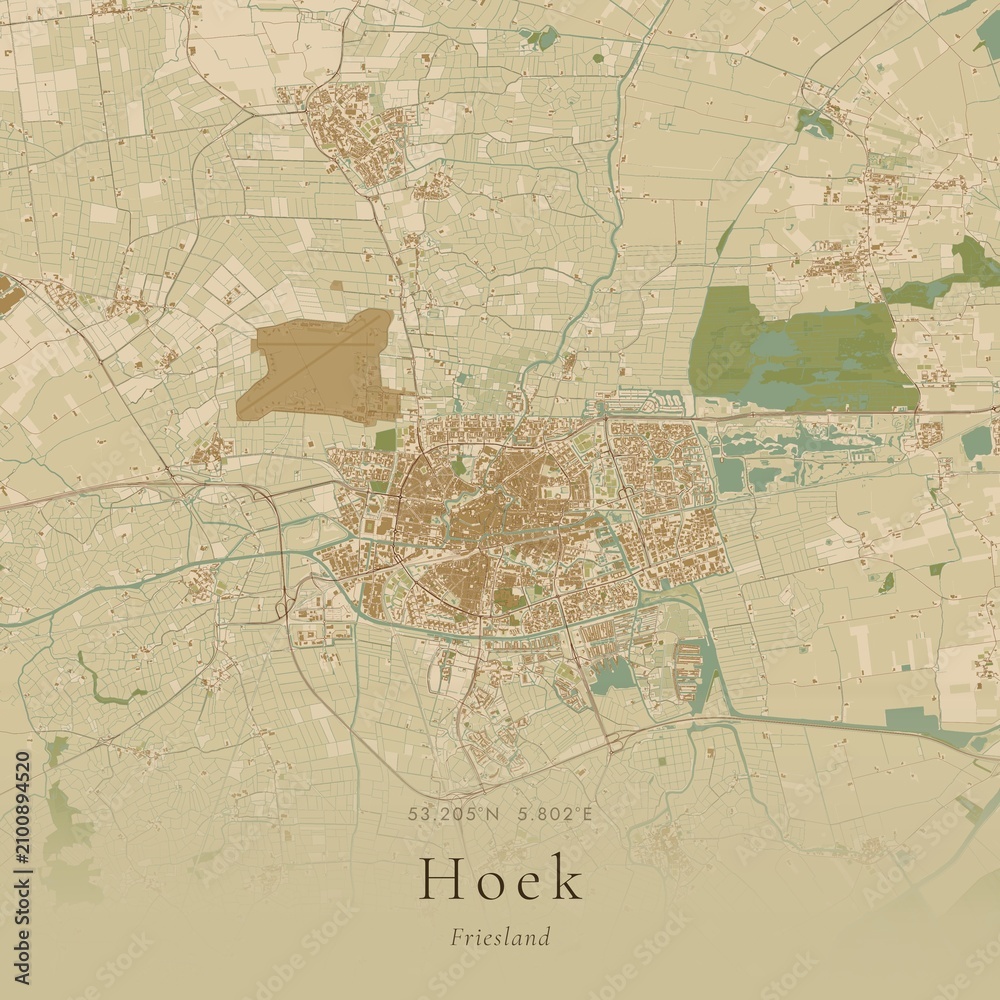 Fototapeta premium Sand Tone Map of Hoek, Netherlands | Warm Neutral Wall Art