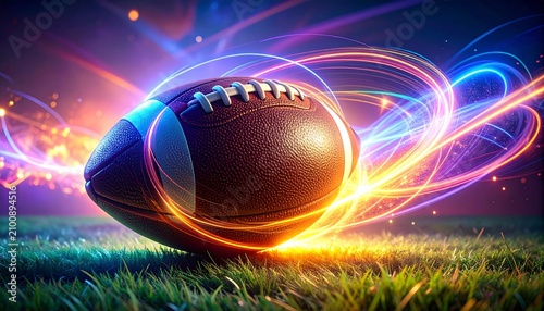 American football with vibrant energy streaks