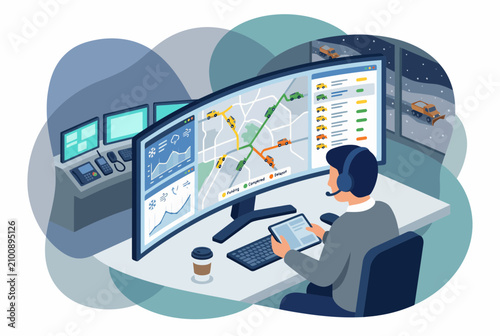 Dispatcher Monitoring Emergency Services and Snow Removal Fleet