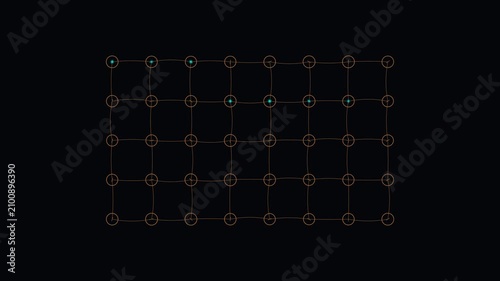 Abstract Digital Grid Animation with Glowing Pulsing Light Nodes