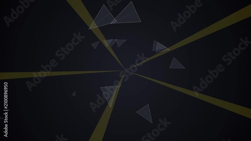 Abstract motion background with floating translucent triangles and light rays
