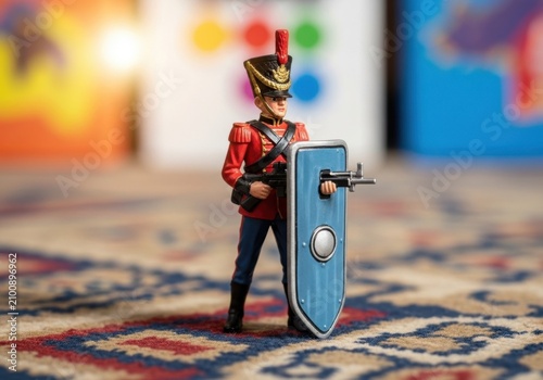Small brightly painted toy soldier 310 with shield v2
