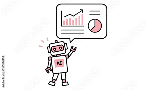AIがデータ分析レポートを自動作成するイメージのベクターイラスト