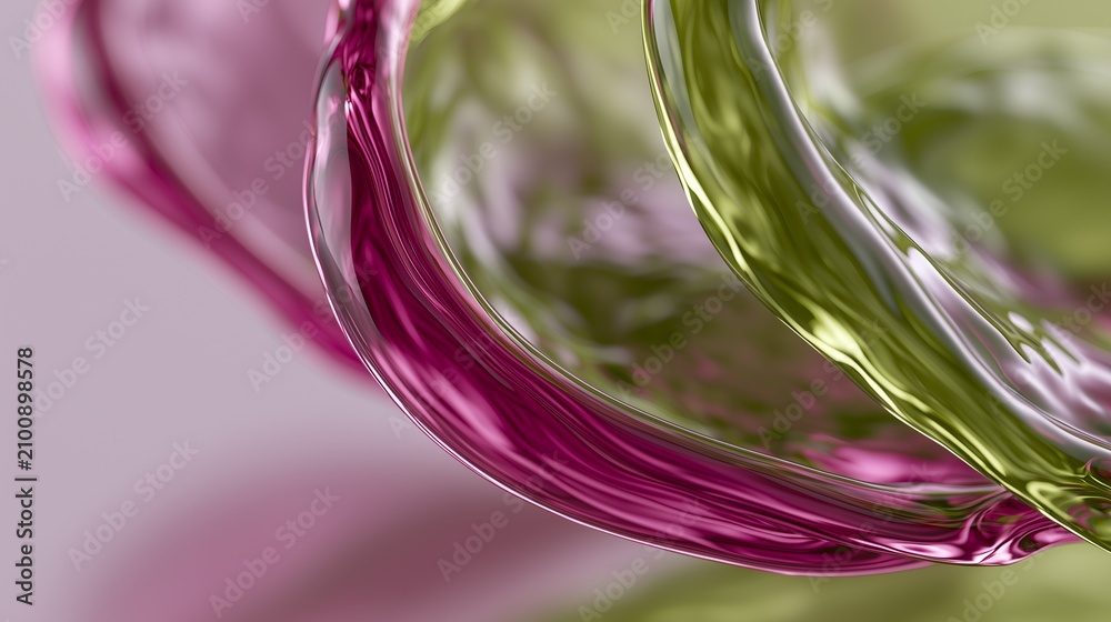 Obraz premium Duotone liquid glass droplets colliding in magenta and lime tones
