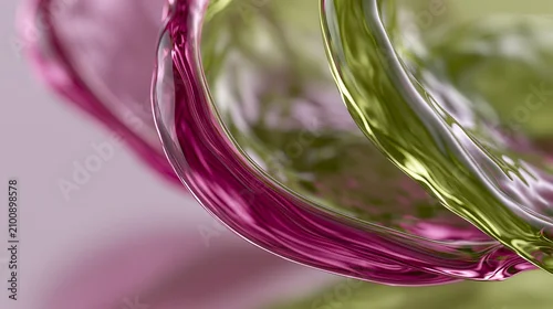 Obraz Duotone liquid glass droplets colliding in magenta and lime tones