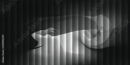 Konstfotografi Abstract black and white vertical stripes pattern background with a single glowing blue pixel in the center, unique pixel focal point graphic design