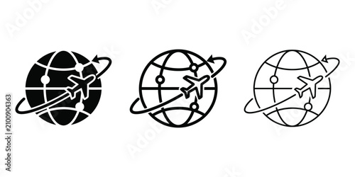 International travel and global citizenship icon silhouette vector outline and line art