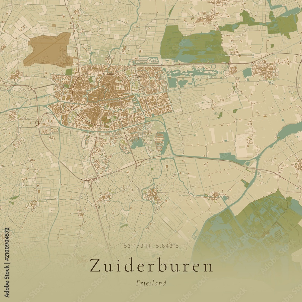 Naklejka premium Sand Tone Map of Zuiderburen, Netherlands | Warm Neutral Wall Art