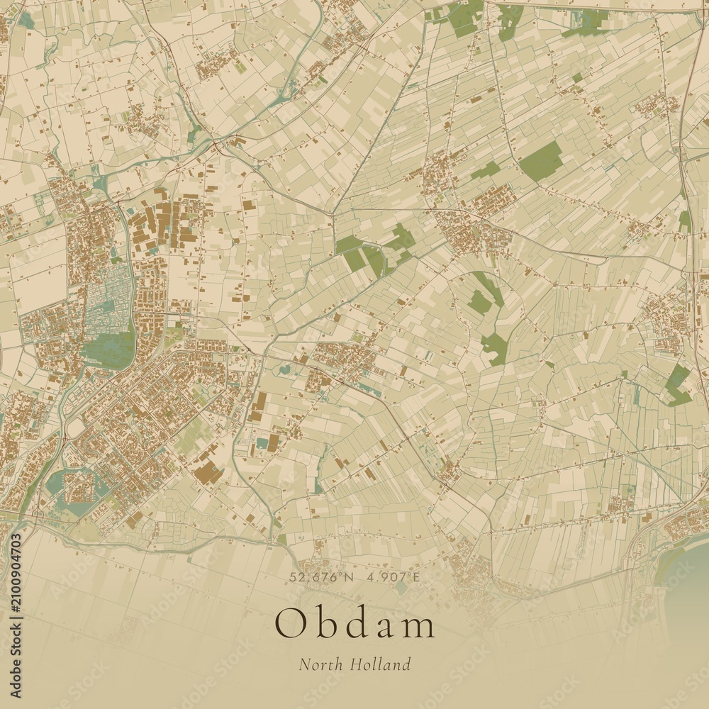 Naklejka premium Sand Tone Map of Obdam, Netherlands | Warm Neutral Wall Art
