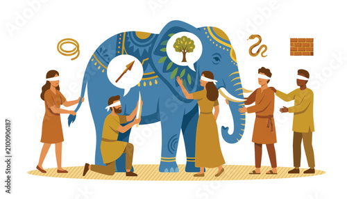 Canvastavla Blind men and elephant vector illustration depicting the famous ancient parable