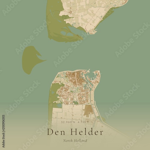 Canvastavla Sand Tone Map of Den Helder, Netherlands | Warm Neutral Wall Art