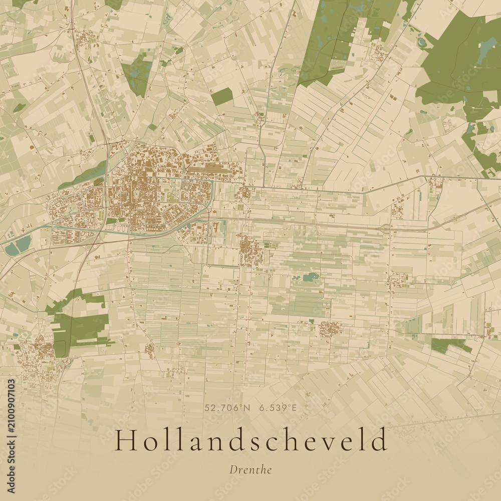 Naklejka premium Sand Tone Map of Hollandscheveld, Netherlands | Warm Neutral Wall Art