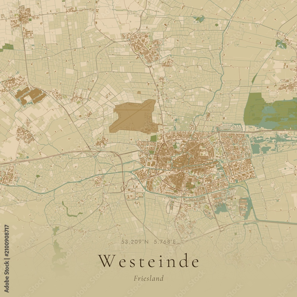 Fototapeta premium Sand Tone Map of Westeinde, Netherlands | Warm Neutral Wall Art
