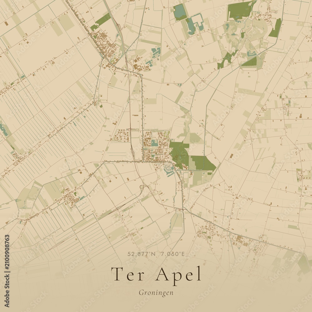 Fototapeta premium Sand Tone Map of Ter Apel, Netherlands | Warm Neutral Wall Art