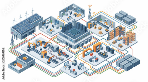 Foto Industrial factory with many workers.