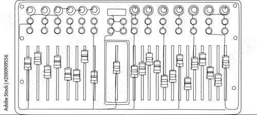 Sound Mixer Board Drawing - Audio Control Console with Faders and Knobs