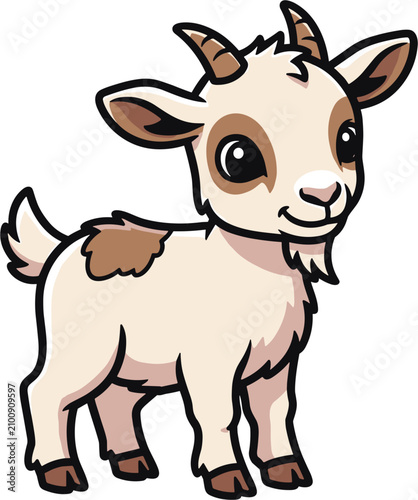 Cute cartoon baby goat, illustration of a young farm animal, friendly character