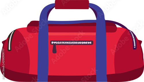 Red Duffel Bag with Blue Handles and Zipper - Sports Gear and Travel Luggage