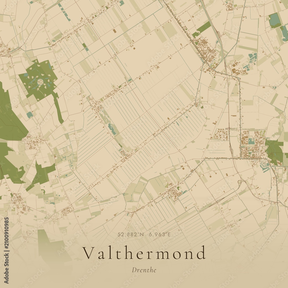 Naklejka premium Sand Tone Map of Valthermond, Netherlands | Warm Neutral Wall Art