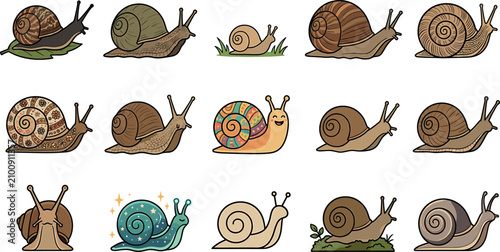 Foto Snail vector illustration collection featuring realistic garden gastropods cute