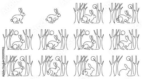 Foto Rabbit Lifecycle Stages: Birth to Growth in Forest Moonlit Scene