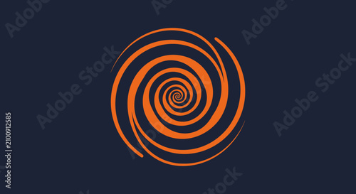 Orange spiral design on a dark blue background. Continuous lines creating an optical illusion