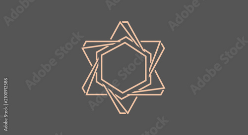 A geometric, star-like illustration featuring overlapping lines on a muted gray background