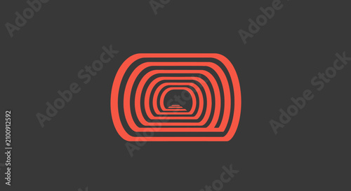 Repeating orange oval frames receding into the distance, on a dark grey background