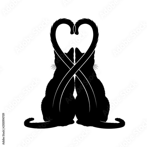 Silhouette of two cats with tails forming a heart