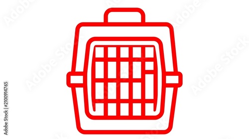 Red pet carrier crate icon for animal transport