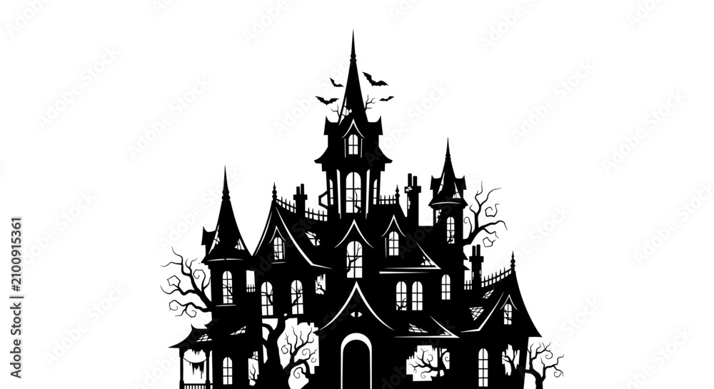 Fototapeta premium Large Gothic haunted house silhouette.