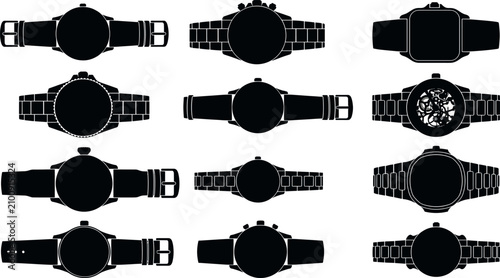 Quadro su tela Wrist watch silhouette vector collection featuring luxury chronographs modern sm