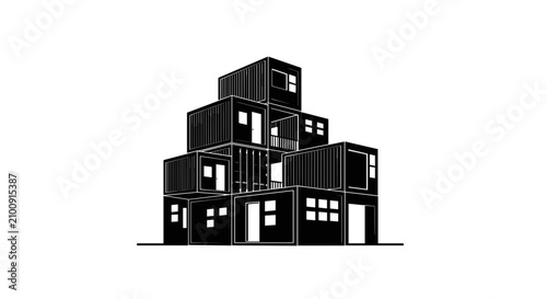 Modern black house with many windows.