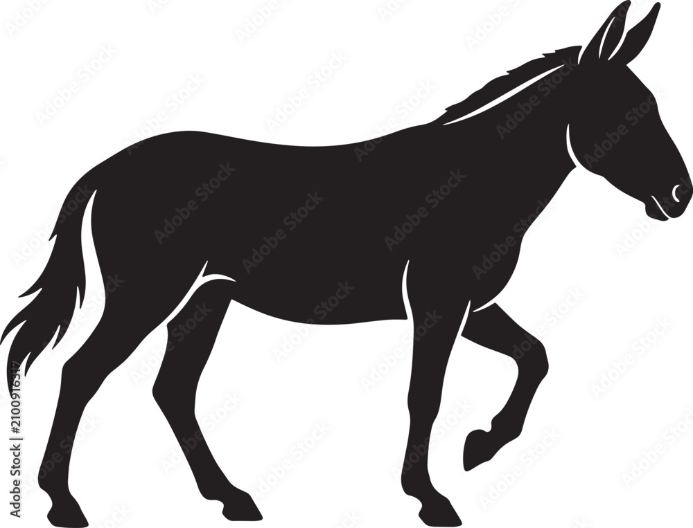 Fototapeta premium Black mule silhouette galloping in motion. Minimalist vector animal illustration for modern design projects.