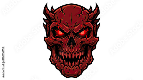 Cuadro en lienzo Scary Demonic Skull with Glowing Eyes