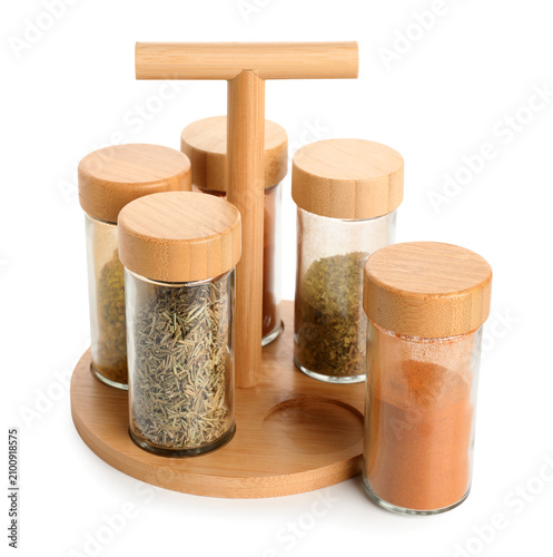 Bamboo spice rack with glas...