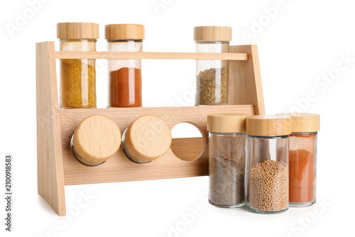 Bamboo spice rack with glas...