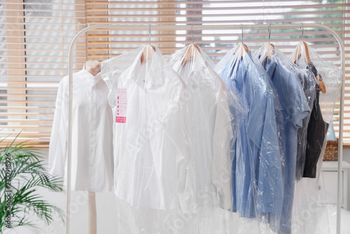 Clean shirts and blouses on...
