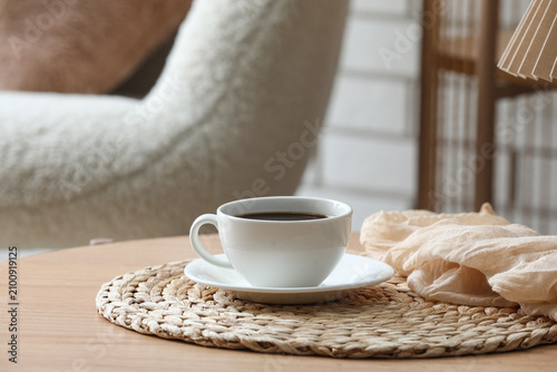 White coffee cup with black...