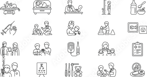 Foto Pediatric Healthcare and Child Medical Treatment Line Art Icon Collection