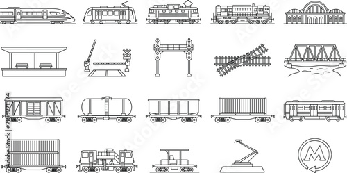 Foto Railway Transportation and Train Station Infrastructure Outline Icon Set
