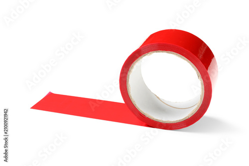 Red adhesive tape roll with...