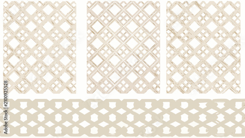 Fotografía Interlocking geometric pattern beige and white seamless tessellation